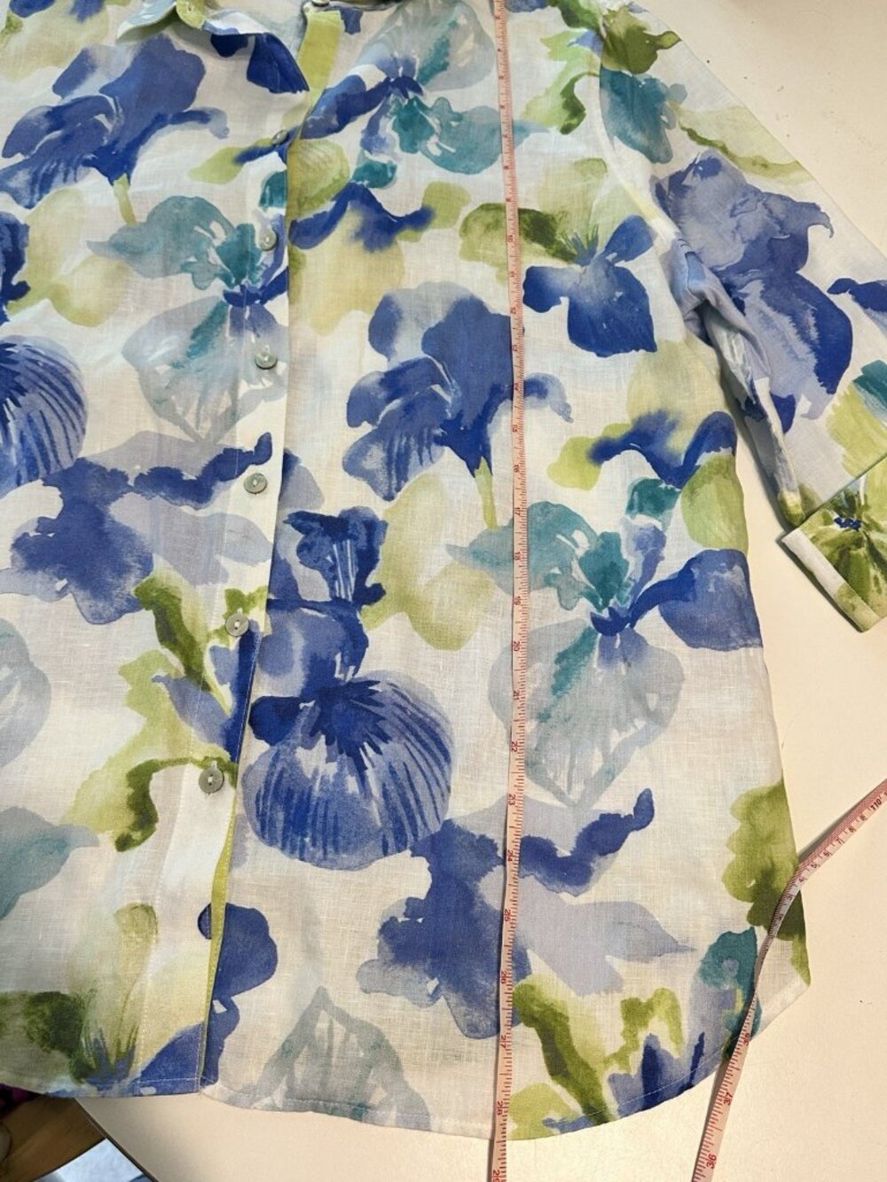 NWT Chicos SZ 12 Button Up Shirt No Iron 100% Linen 3/4 Sleeve Beach Floral $109 - Picture 6 of 7